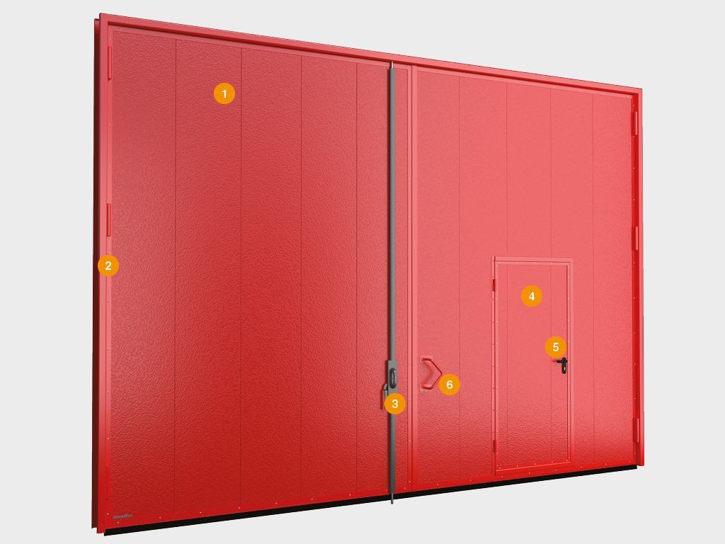 Конструкция  Распашные противопожарные ворота с окнами и люками