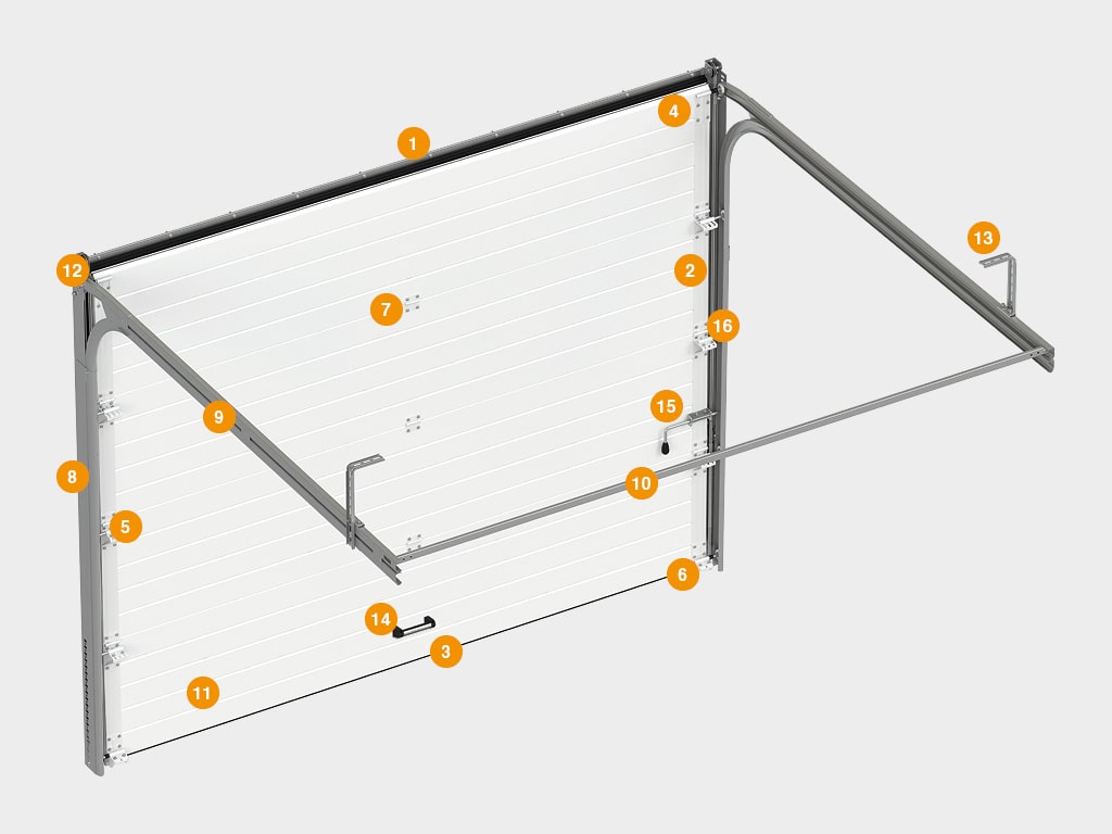 Конструкция  Гаражные секционные ворота с пружинами растяжения RSD01BIW 2500x2000