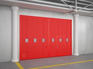 Распашные противопожарные ворота с окнами и люками