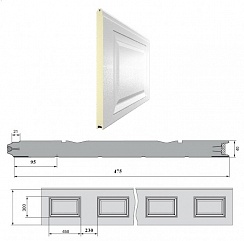 Панель «Филенка» 475мм шаг 230мм Дерево/Стукко